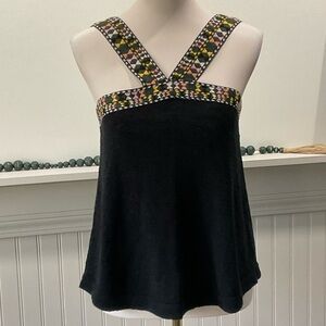 Madewell Black Embroidered Strap Tank Top Small Boho Swing Cami